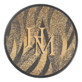 Black Gold Glitter Tiger Pattern Initials アイスホッケーパック (正面)