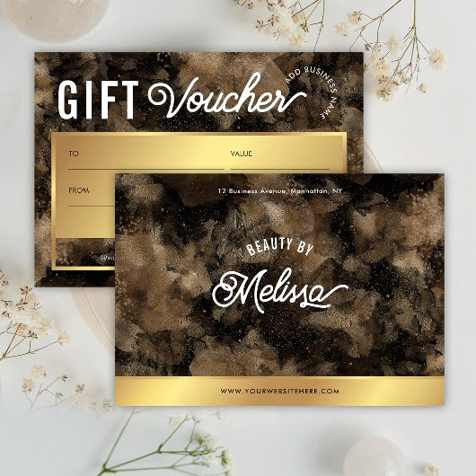 Black Gold Glitter Watercolor Spa Gift Certificate