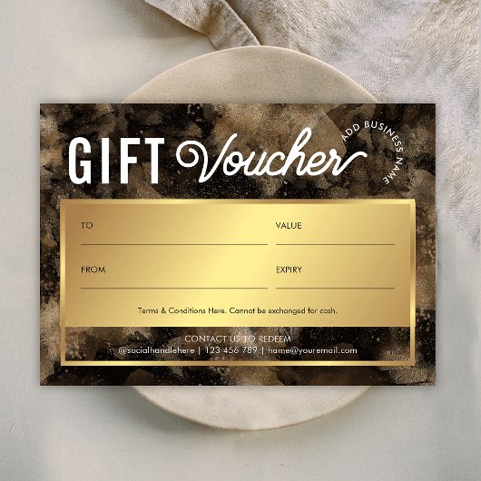 Black Gold Glitter Watercolor Spa Gift Certificate