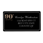 Black & Gold Glittery Number 90th Birthday Address ラベル (正面)