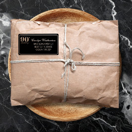 Black & Gold Glittery Number 90th Birthday Address ラベル