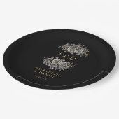Black Gold Goth Floral Monogram Wedding ペーパープレート (アングル)