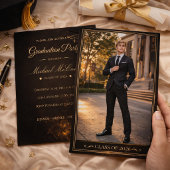 Black Gold Grad Portrait Invitation 招待状