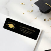 Black Gold Graduation Cap Return Address ラベル