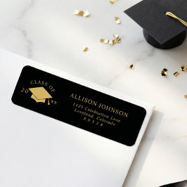 Black Gold Graduation Cap Return Address ラベル