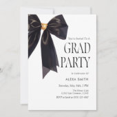Black Gold Graduation Elegant Bow Luxury 招待状 (正面)