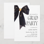 Black Gold Graduation Elegant Bow Luxury 招待状 (正面/裏面)