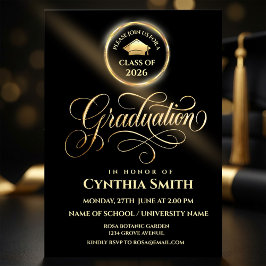 Black & Gold Graduation Invitation | Class of 2026 招待状