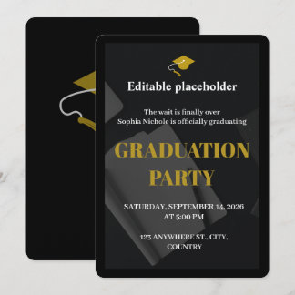 Black Gold Graduation Party Editable Invitation 招待状