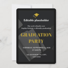 Black Gold Graduation Party Editable Invitation 招待状