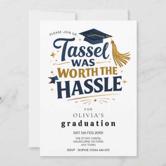Black & Gold Graduation Tassel Was Worth Hassel  招待状 (正面)