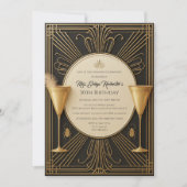 Black Gold Great Gatsby Milestone Birthday 招待状 (正面)