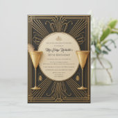 Black Gold Great Gatsby Milestone Birthday 招待状 (スタンド正面)