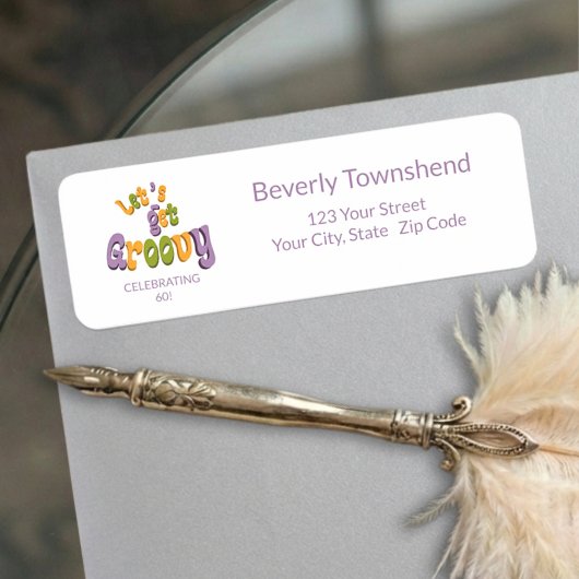 Black Gold Groovy 60th Birthday Return Address ラベル