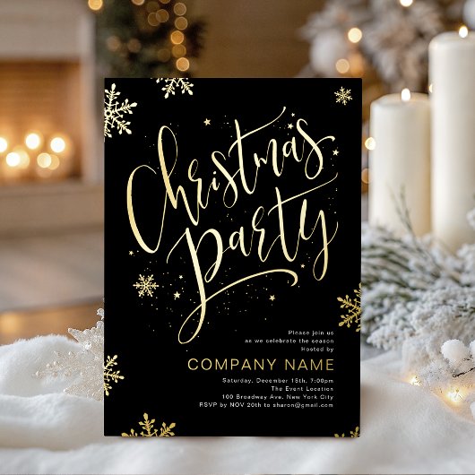Black Gold handwritten calligraphy Christmas Party 箔シーズンカード