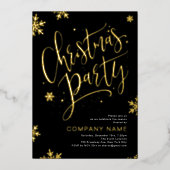 Black Gold handwritten calligraphy Christmas Party 箔シーズンカード (正面)