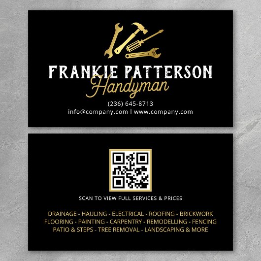 Black Gold Handyman Repair & Maintenance QR Code 名刺