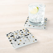 Black Gold Happy New Year Confetti ガラスコースター (アングル)