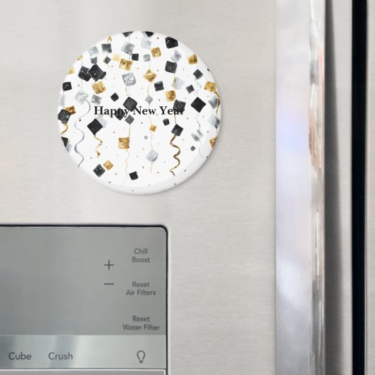 Black Gold Happy New Year Confetti マグネット (インサイチュ (冷蔵庫))