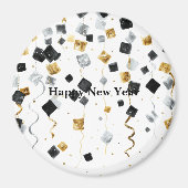Black Gold Happy New Year Confetti マグネット (正面)