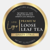 Black & Gold Herbal Tea Coffee Homemade Label ラウンドシール (正面)