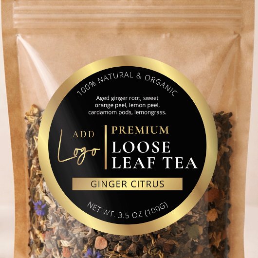 Black & Gold Herbal Tea Coffee Homemade Label ラウンドシール
