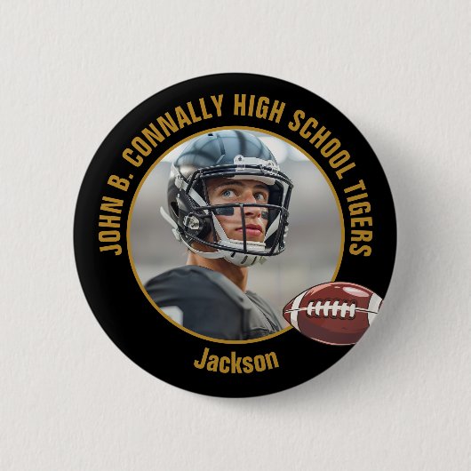 Black Gold High School Football Player Photo 缶バッジ (正面)