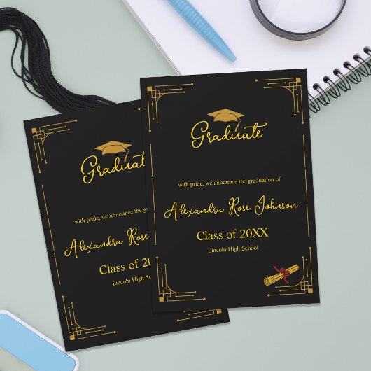 Black & Gold High School Graduation Announcement 招待状