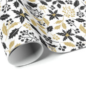 Black Gold Holly Berries Christmas Holiday ラッピングペーパー (ロールコーナー)