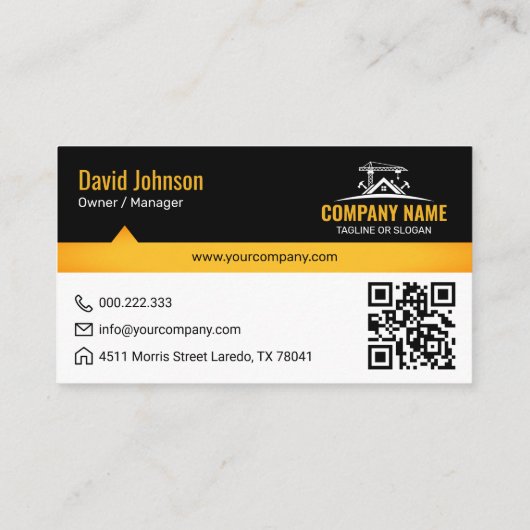 Black Gold Home Building Construction Crane 名刺 (裏面)