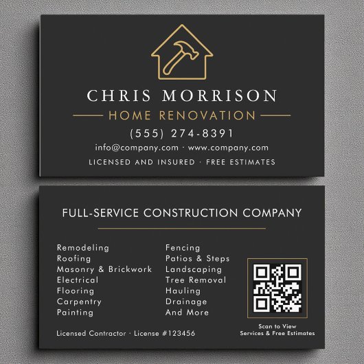 Black Gold Home Renovation Repair QR Code 名刺