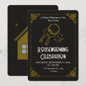Black Gold Housewarming Invitation Editable 招待状 (正面/裏面)