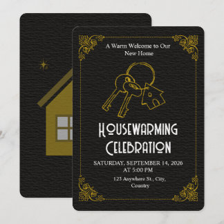 Black Gold Housewarming Invitation Editable 招待状