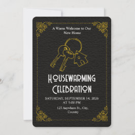 Black Gold Housewarming Invitation Editable 招待状