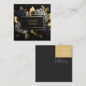 Black Gold Hydrangea Floral Geometric Modern スクエア名刺 (正面/裏面)