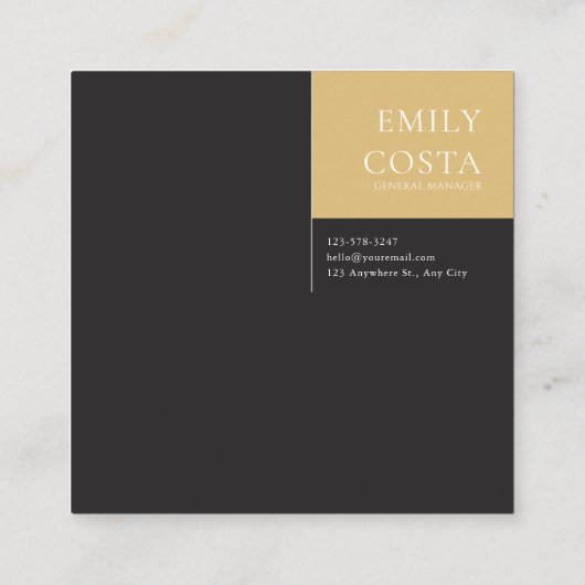 Black Gold Hydrangea Floral Geometric Modern スクエア名刺 (裏面)