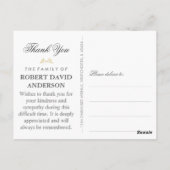 Black & Gold In Loving Memory Sympathy Thank You ポストカード (裏面)