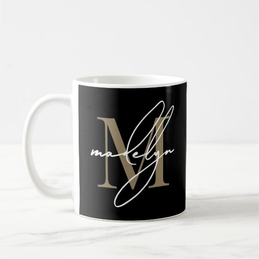 Black Gold Initial Name Monogram コーヒーマグカップ (左)