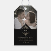 Black Gold Lace Romantic Couple Wedding Thanks ギフトタグ (正面)