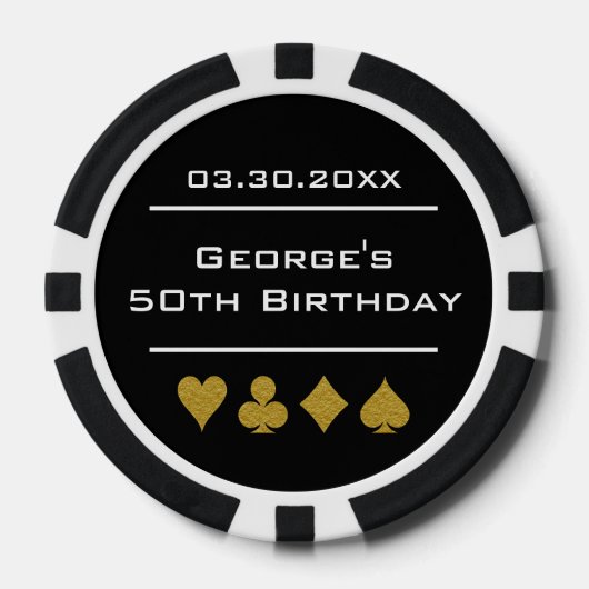 Black & Gold Las Vegas Casino Poker Chip Birthday ポーカーチップ (正面)