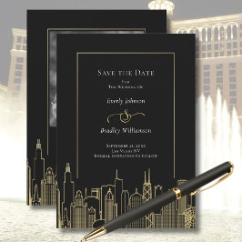Black Gold Las Vegas Skyline Elegant Save the Date 招待状