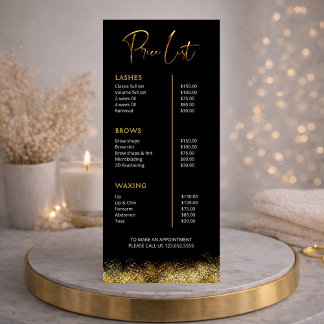 Black & Gold Lash Tech 価格表 | 高級ビューティー ラックカード