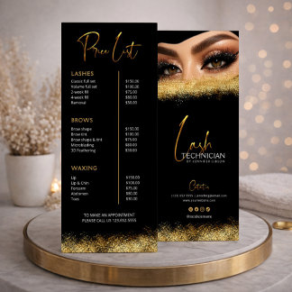 Black & Gold Lash Tech Price List | Luxury Beauty ラックカード
