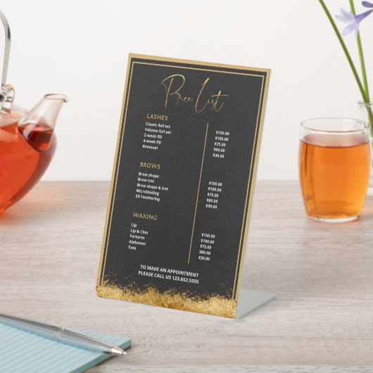 Black & Gold Lash Tech Price List | Luxury Beauty  台座サイン (インサイチュ)