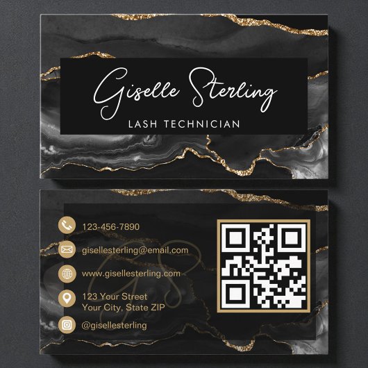Black Gold Lash Technician QR Code 名刺