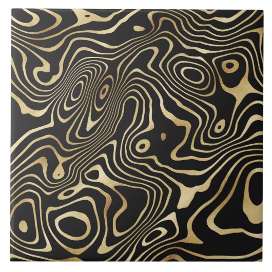 Black Gold liquid swirl Abstract Design タイル (正面)
