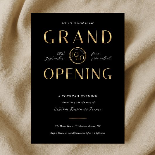 Black & Gold Logo Business Grand Opening Corporate 招待状