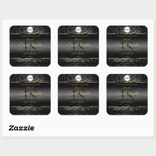 Black Gold Logo Initials Glitter Product Labels スクエアシール (シート)