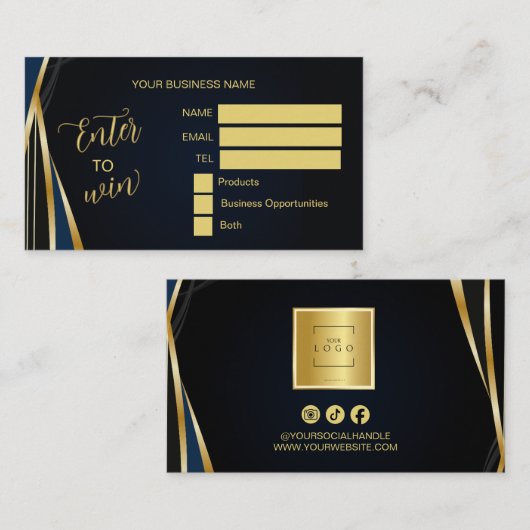 Black gold Logo Raffle Enter to Win Ticket プレイスカード (正面/裏面)