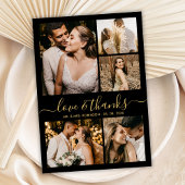 Black Gold Love and Thanks Photo Collage Wedding サンキューカード